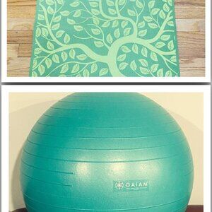 (2) Green GAIAM Total Body Balance Ball 65cm + Yoga Mat "Tree of Life" 24"x 68"